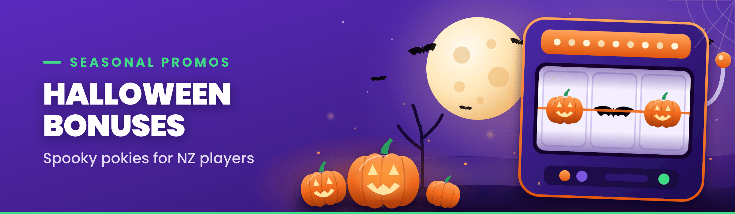 Halloween bonuses for NZ players, spooky pokies seasonal promo banner