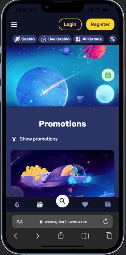 Galactic Wins Promotions Mobile Screenshot