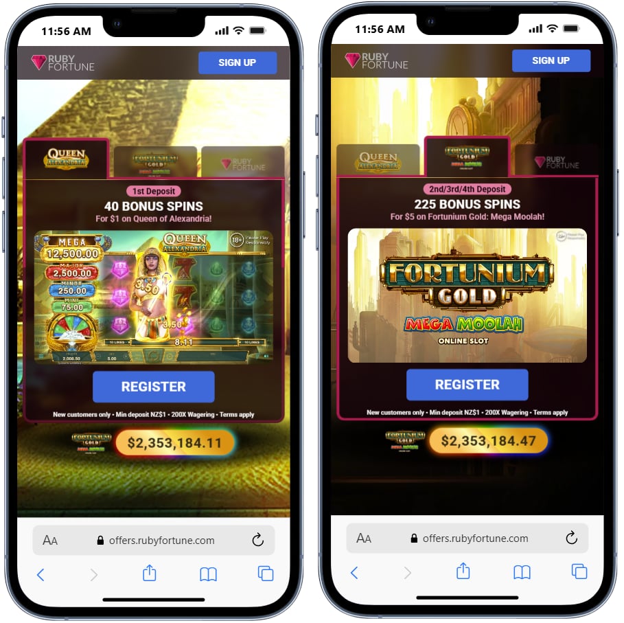 Ruby Fortune gives you 40 free spins for Queen of Alexandria with a $1 deposit